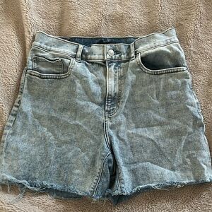 Express midi high rise light wash jean shorts 6